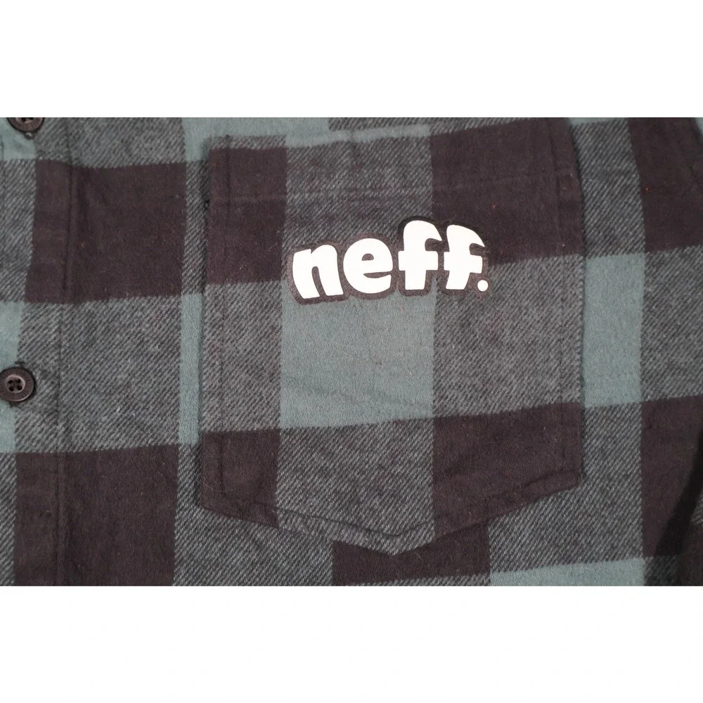Neff Shirt Mens Medium Plaid Flannel Hooded‎ Button Up Skate Streetwear Green